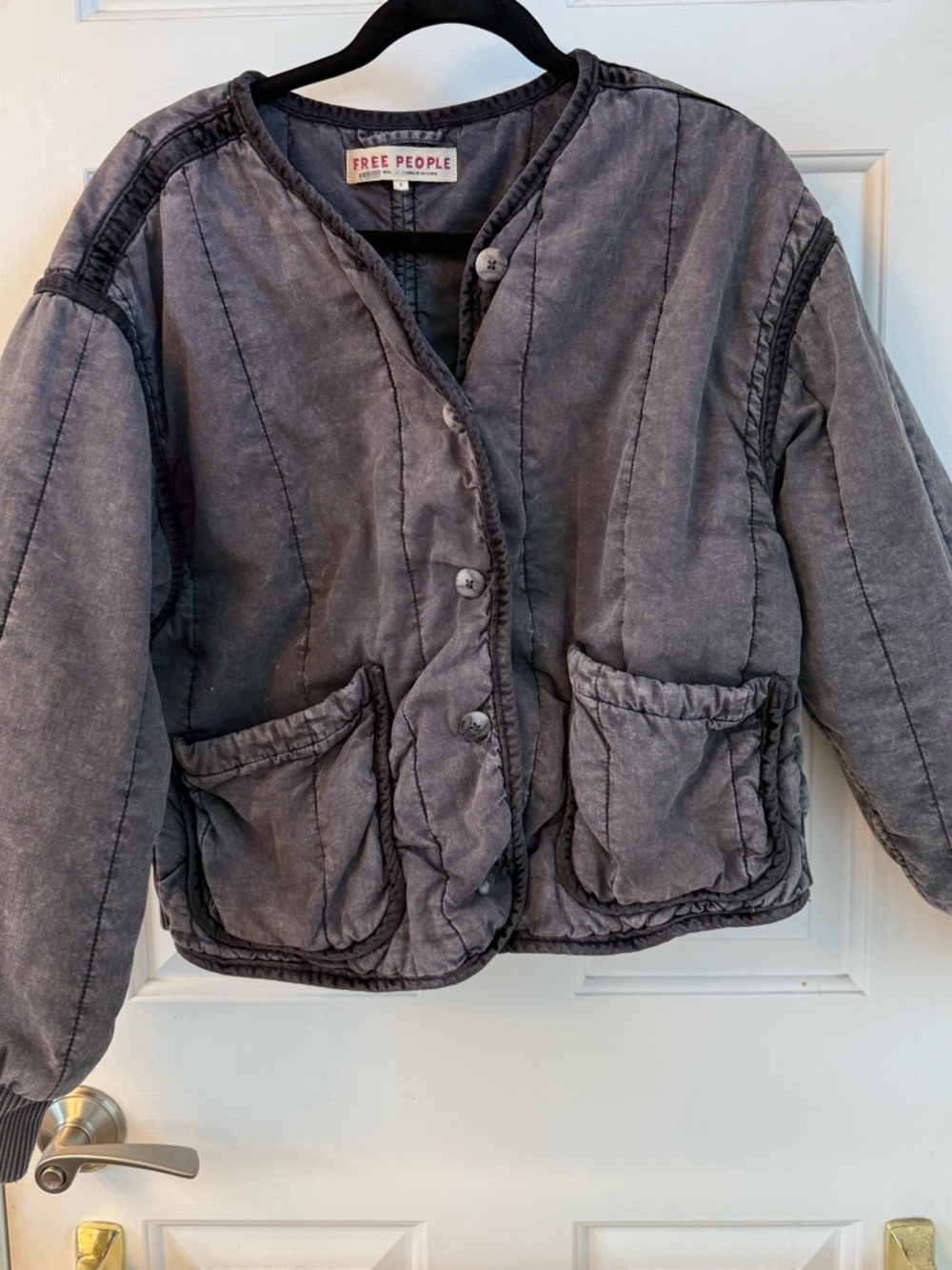 Free People Kids Quilted Puffer Jacket in Washed Gray